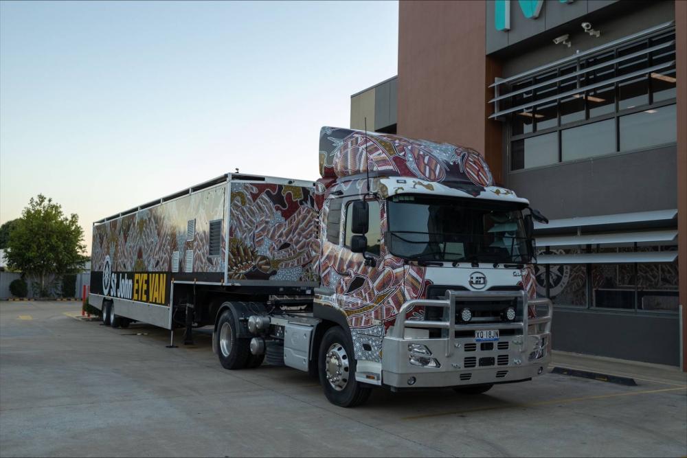 An image of the SJA Eye Van parked outside a clinic.
