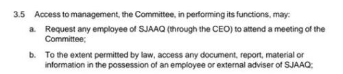 An excerpt from the Medical Governance Committee clauses