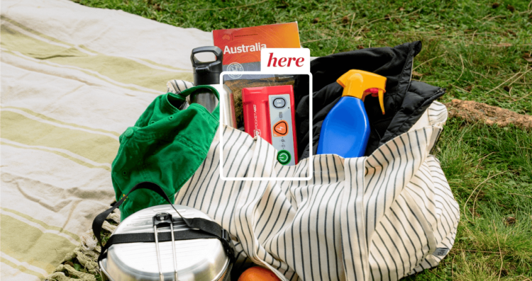 An image of a pocket AED in a tote bag packed for the park